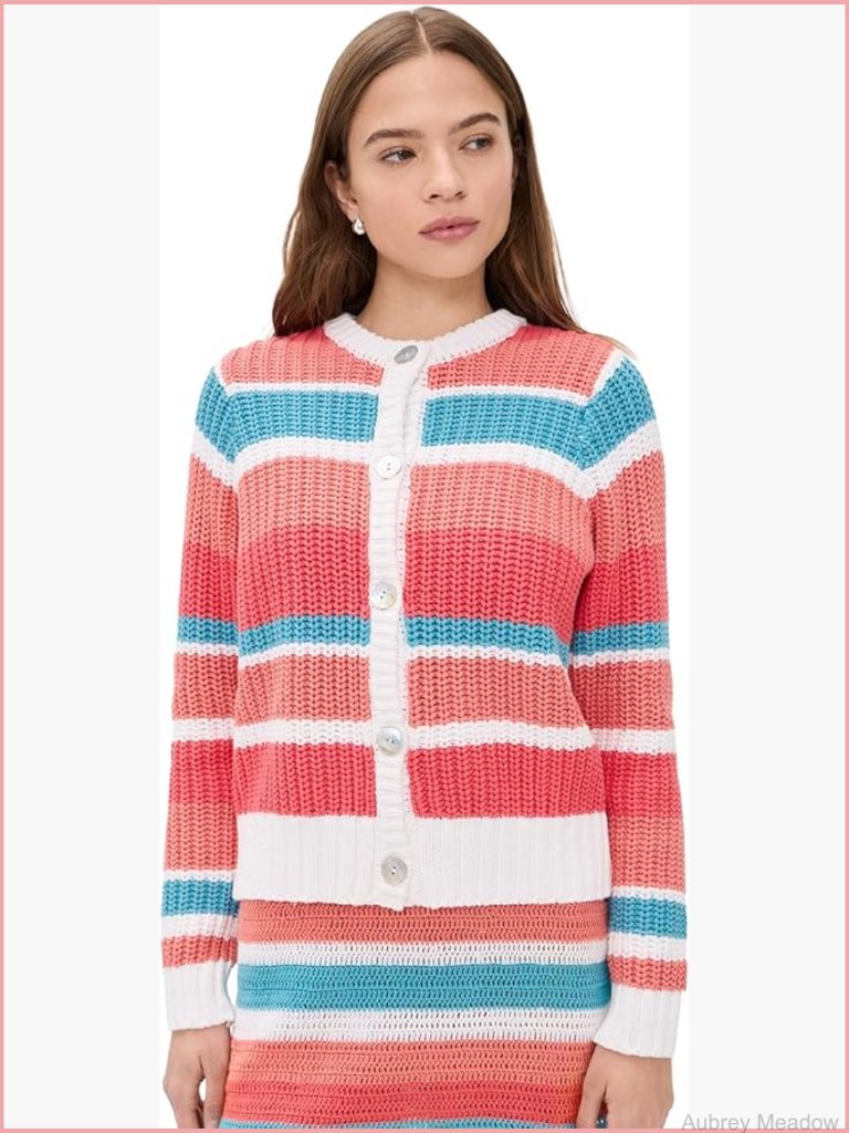 Chunky Knit Button Cardigan Long Sleeve Crew Neck Cotton